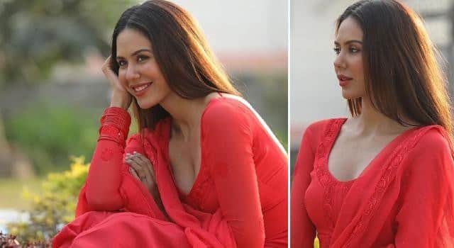 multitalented actress sonam bajwa looks gorgeous in red suit see photos 1644571841